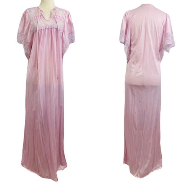 VTG 70s Erica Loren NY Lavender/Pink Satin Peignoir Night Gown - Picture 3 of 9